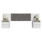 Respaldo de Cama Extensible Tapizado con 2 Mesas de Luz Blanco/Silver Madesa