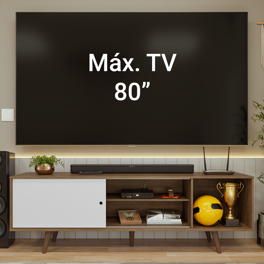 Rack para TV hasta 80 pulgadas, 160 cm de ancho, con patas Marrón/Blanco/Marrón, Torino
