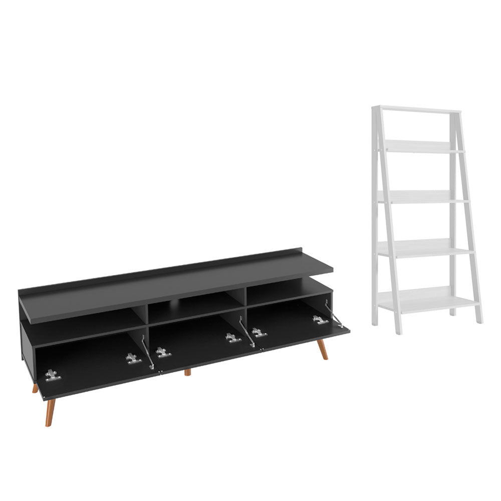 Rack para TV Londres hasta 65 pulgadas y librería Escalera en color Negro/Blanco