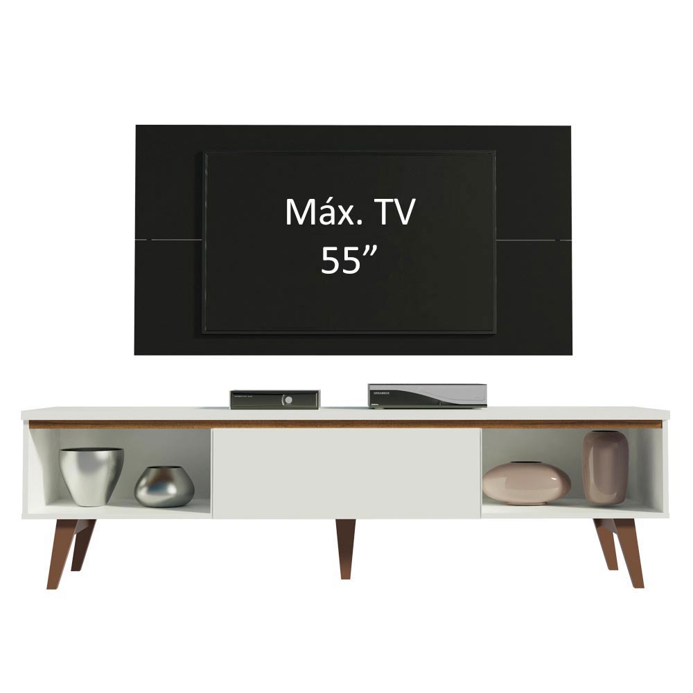 Rack Madesa Reims con Panel para TV hasta 55 Pulgadas 2 Puertas y 1 Cajón Blanco/Negro