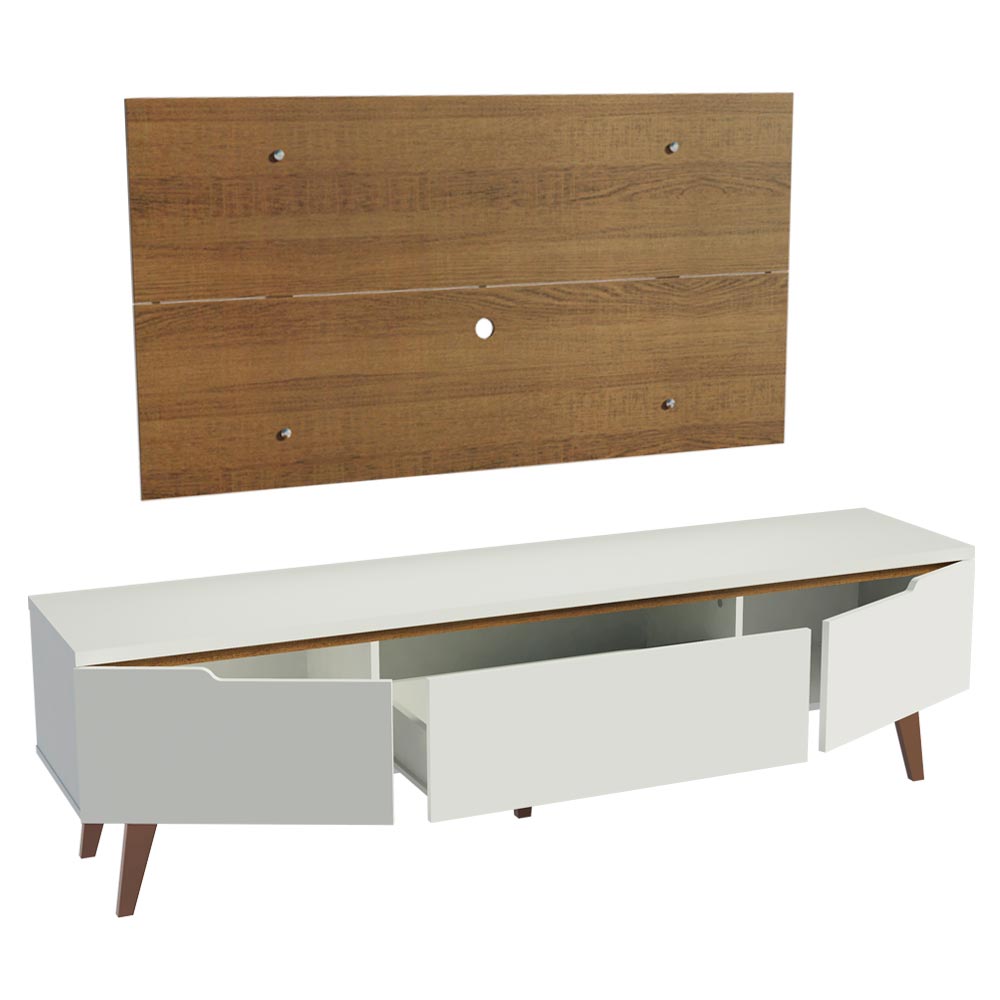 Rack para TV Madesa Reims con Panel de TV hasta 55 Pulgadas 2 Puertas e 1 Cajon Blanco/Marrón