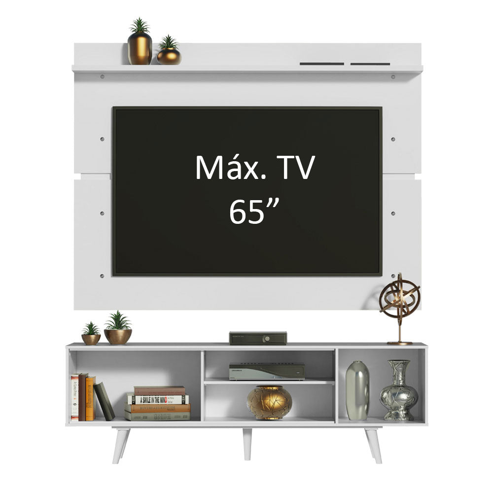 Rack Madesa Dubai con Panel para TV hasta 65 Pulgadas con Patas Blanco