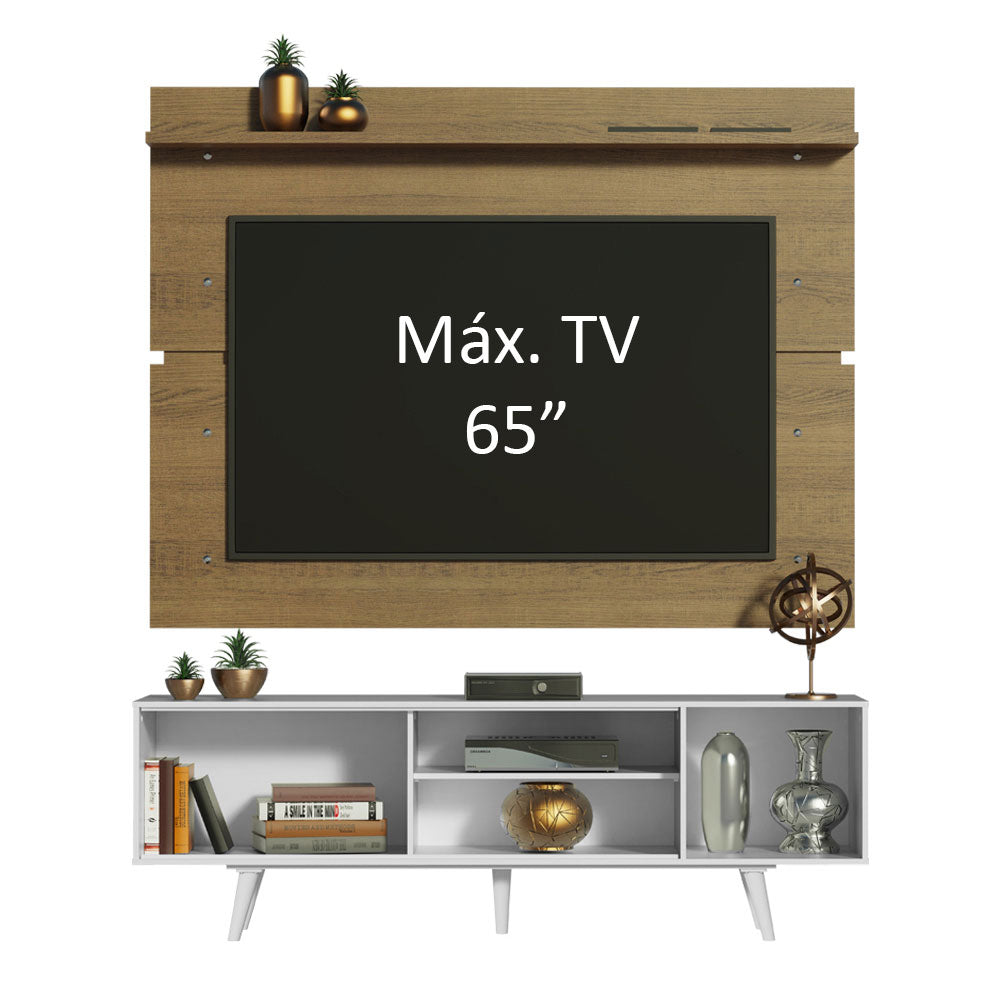 Rack Madesa Dubai con Panel para TV hasta 65 Pulgadas con Patas Blanco/Marrón