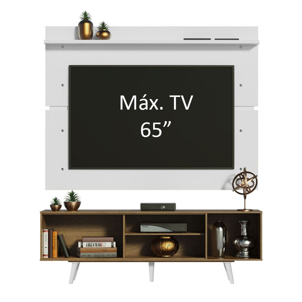 Rack Madesa Dubai con Panel para TV hasta 65 Pulgadas con Patas Marrón/Blanco