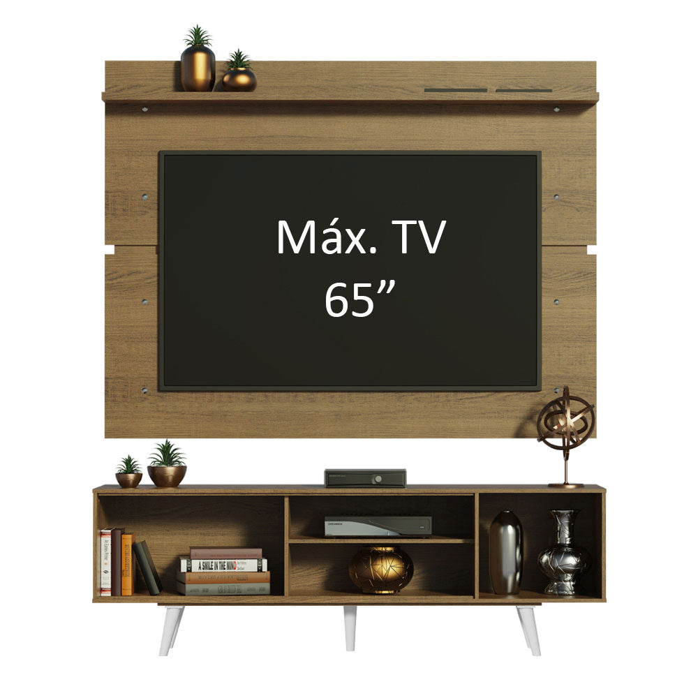 Rack Madesa Dubai con Panel para TV hasta 65 Pulgadas con Patas Marrón/Blanco