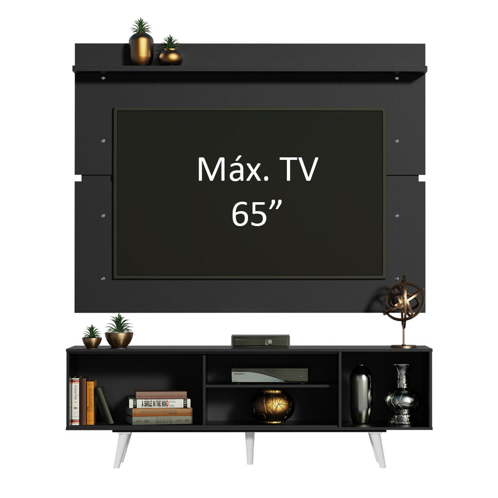 Rack Madesa Dubai con Panel para TV hasta 65 Pulgadas con Patas Negro/Blanco