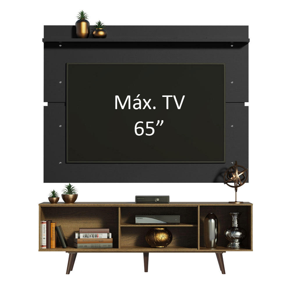 Rack Madesa Dubai con Panel para TV hasta 65 Pulgadas con Patas Marrón/Negro