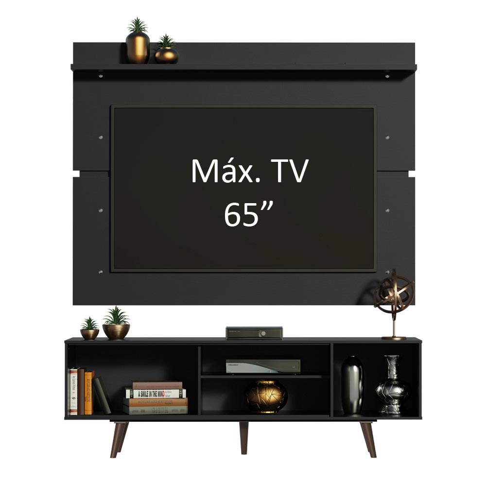 Rack Madesa Dubai con Panel para TV hasta 65 Pulgadas con Patas Negro/Marrón