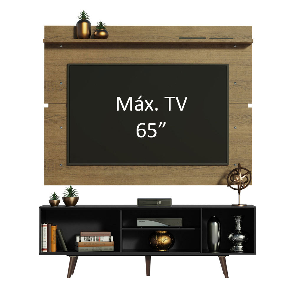 Rack Madesa Dubai con Panel para TV hasta 65 Pulgadas con Patas Negro/Marrón