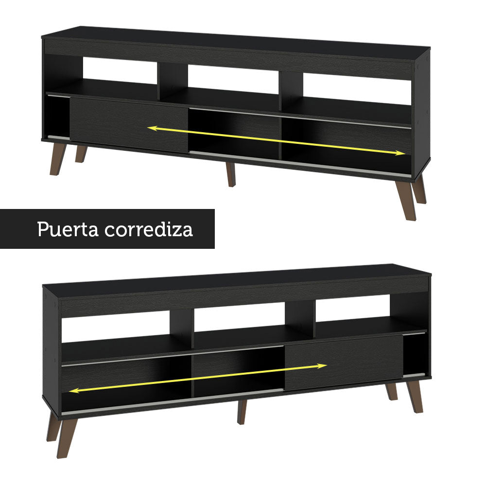 Rack con Panel para TV hasta 65 Pulgadas con Patas Negro Texas Madesa