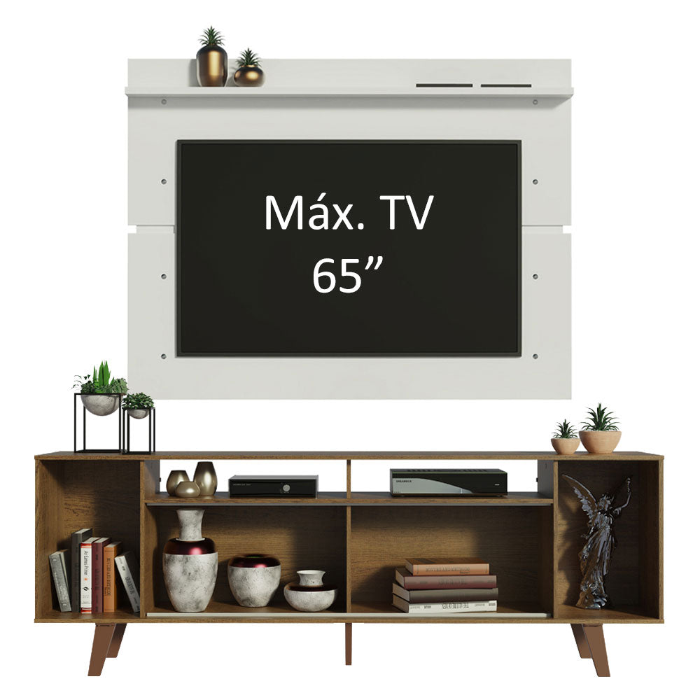 Rack Madesa Cancun con Patas y Panel para TV hasta 65 Pulgadas Marrón/Blanco