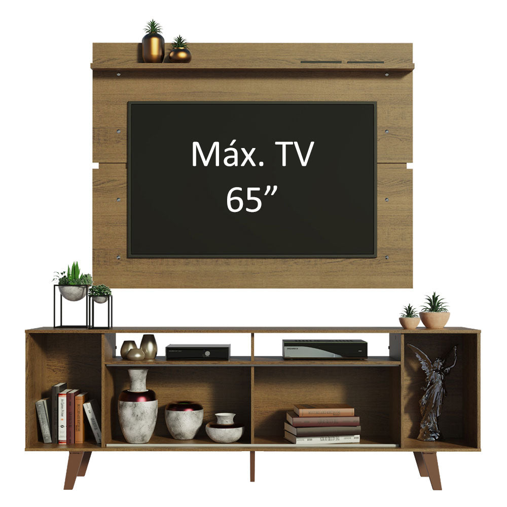 Rack Madesa Cancun con Patas y Panel para TV hasta 65 Pulgadas Marrón/Negro