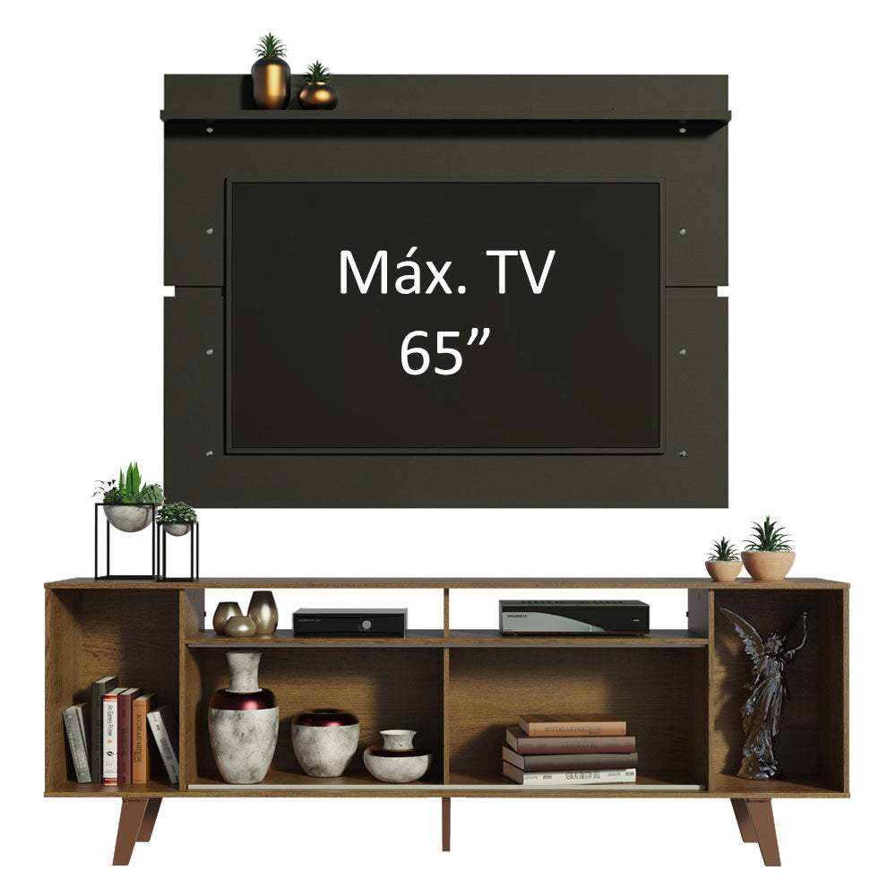 Rack Madesa Cancun con Patas y Panel para TV hasta 65 Pulgadas Marrón/Negro