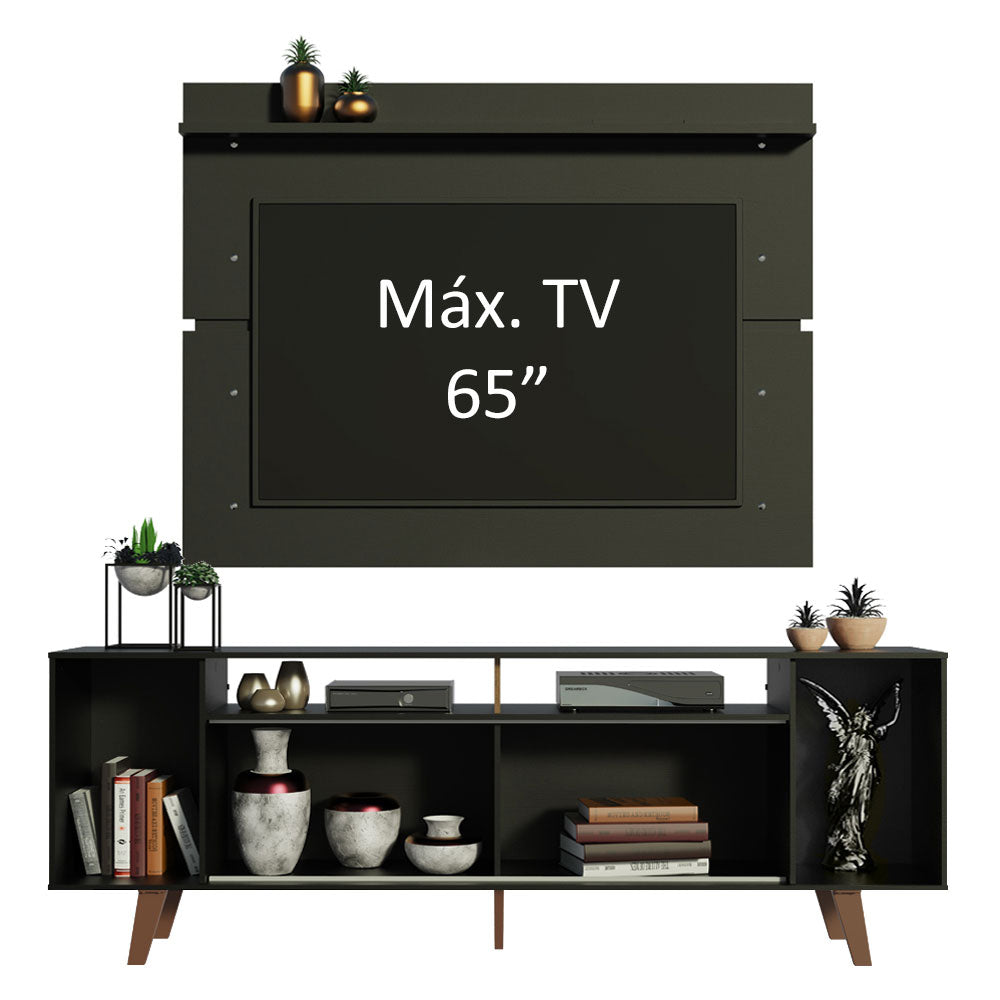 Rack Madesa Cancun con Patas y Panel para TV hasta 65 Pulgadas Negro/Negro