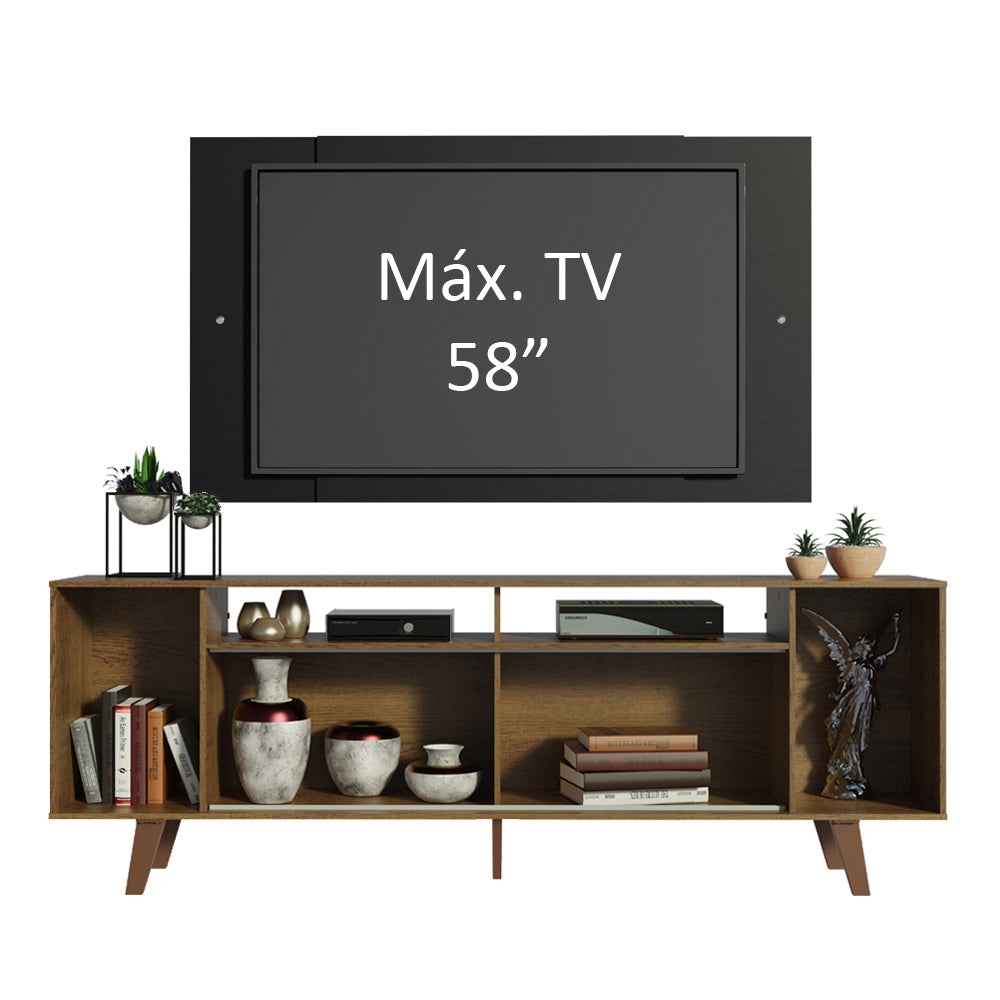 Rack Madesa Cancun con Patas y Panel para TV hasta 58 Pulgadas Marrón/Negro