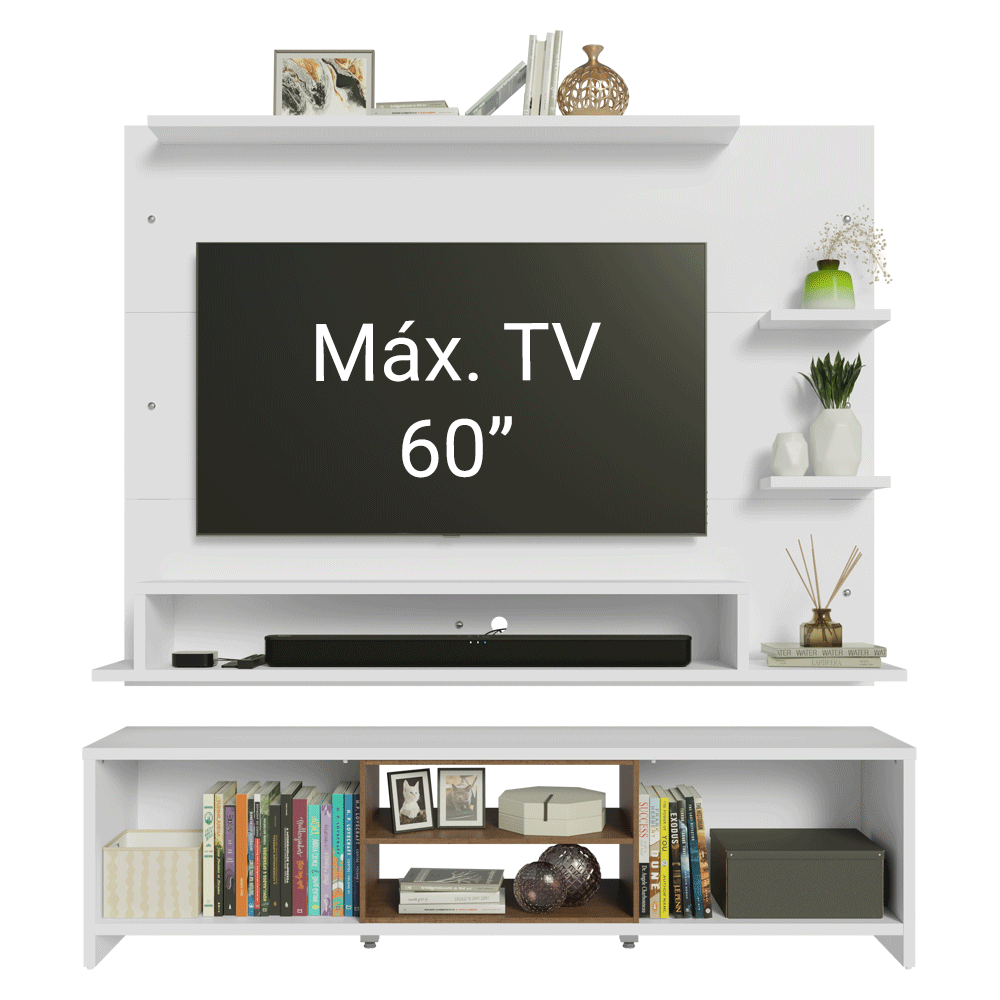 Rack con Panel para TV hasta 60 Pulgadas 180 cm Blanco/Marrón Metz Madesa