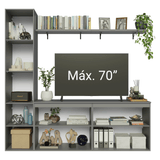 Rack para TV hasta 70 pulgadas flotante + repisa de 200cm, Gris Nice 01