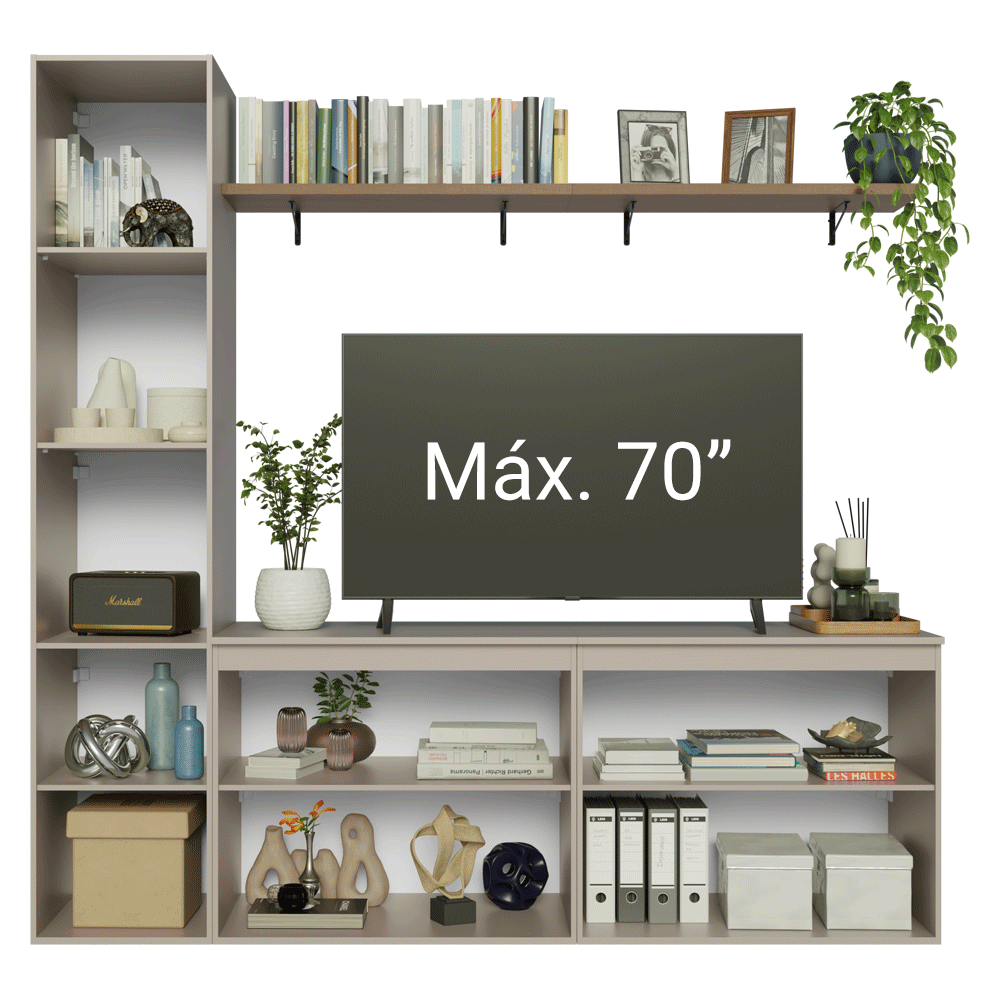 Rack para TV hasta 70 pulgadas flotante + repisa de 200 cm, Crema Nice 01