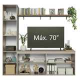 Rack para TV hasta 70 pulgadas flotante + repisa de 200 cm, Crema Nice 01