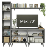 Rack para TV hasta 70 pulgadas + repisa 200cm, Gris Nice 02