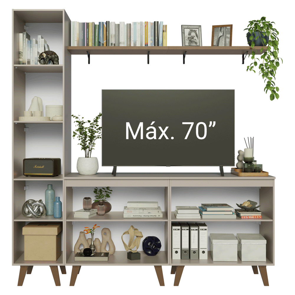 Rack para TV hasta 70 pulgadas + repisa 200cm Crema Nice 02