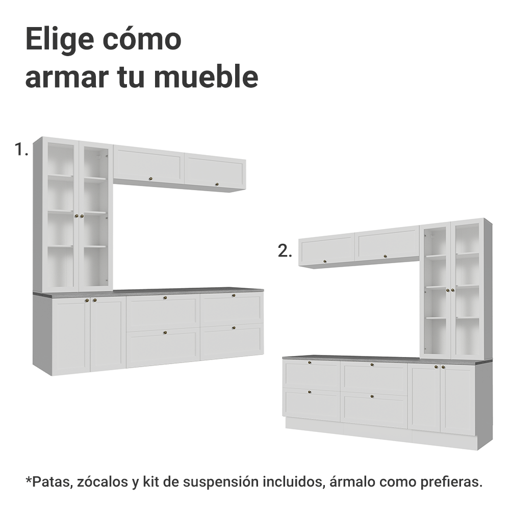 Centros de Entretenimiento con Rack + Cristaleiro 230 cm Blanco Vik Madesa 01