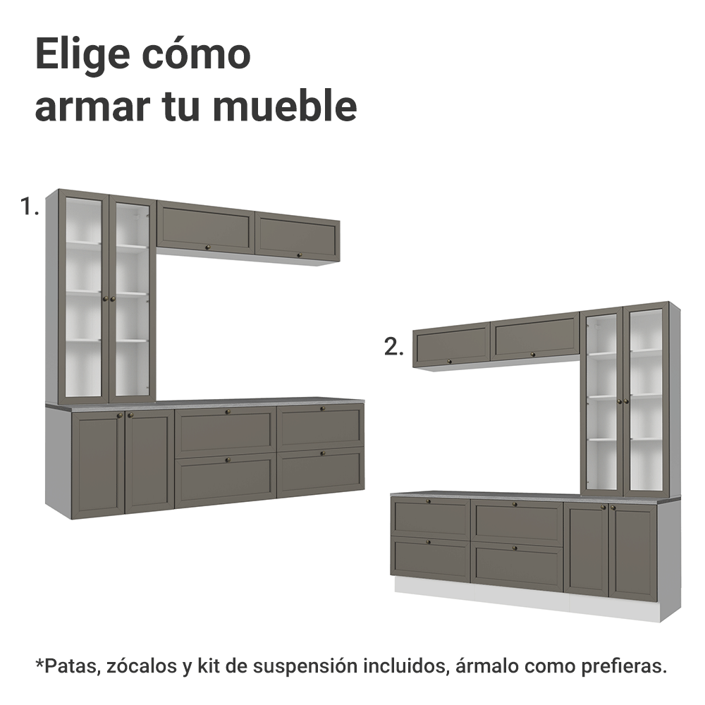 Centros de Entretenimiento con Rack + Cristaleiro 230 cm Blanco/Gris Vik Madesa 01