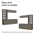 Centro de Entretenimiento con Rack Cristalero y Repisas 230 cm Marrón/Gris Vik Madesa