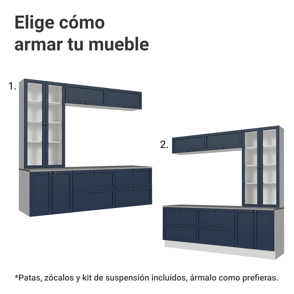 Centros de Entretenimiento con Rack + Cristaleiro 230 cm Blanco/Azul Vik Madesa 01