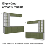 Centros de Entretenimiento con Rack + Cristaleiro 230 cm Blanco/Verde Vik Madesa 01
