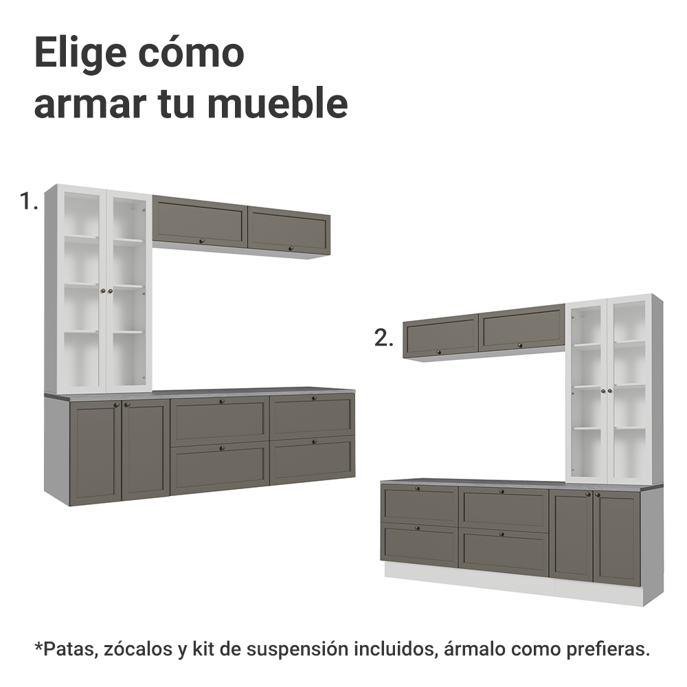 Centros de Entretenimiento con Rack + Cristaleiro 230 cm Blanco/Gris/Blanco Vik Madesa 01
