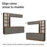 Centros de Entretenimiento con Rack + Cristaleiro 230 cm Marrón/Gris/Marrón Vik Madesa 02