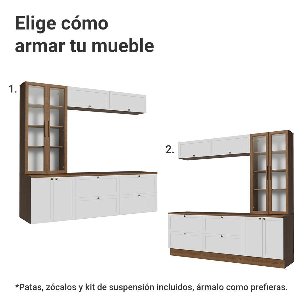 Centros de Entretenimiento con Rack + Cristaleiro 230 cm Marrón/Blanco/Marrón Vik Madesa 02