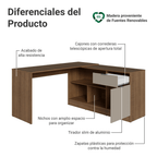 Escritorio Esquinero Gamer 300 cm Marrón/Crema Roma Madesa