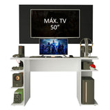 Escritorio Gamer Madesa 9409 con Panel para TV hasta 50 Pulgadas Blanco/Negro