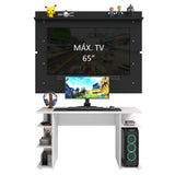Escritorio Gamer Madesa 9409 con Panel para TV hasta 65 Pulgadas Blanco/Negro