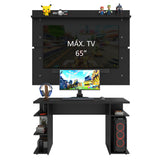 Escritorio Gamer Madesa 9409 con Panel para TV hasta 65 Pulgadas Negro