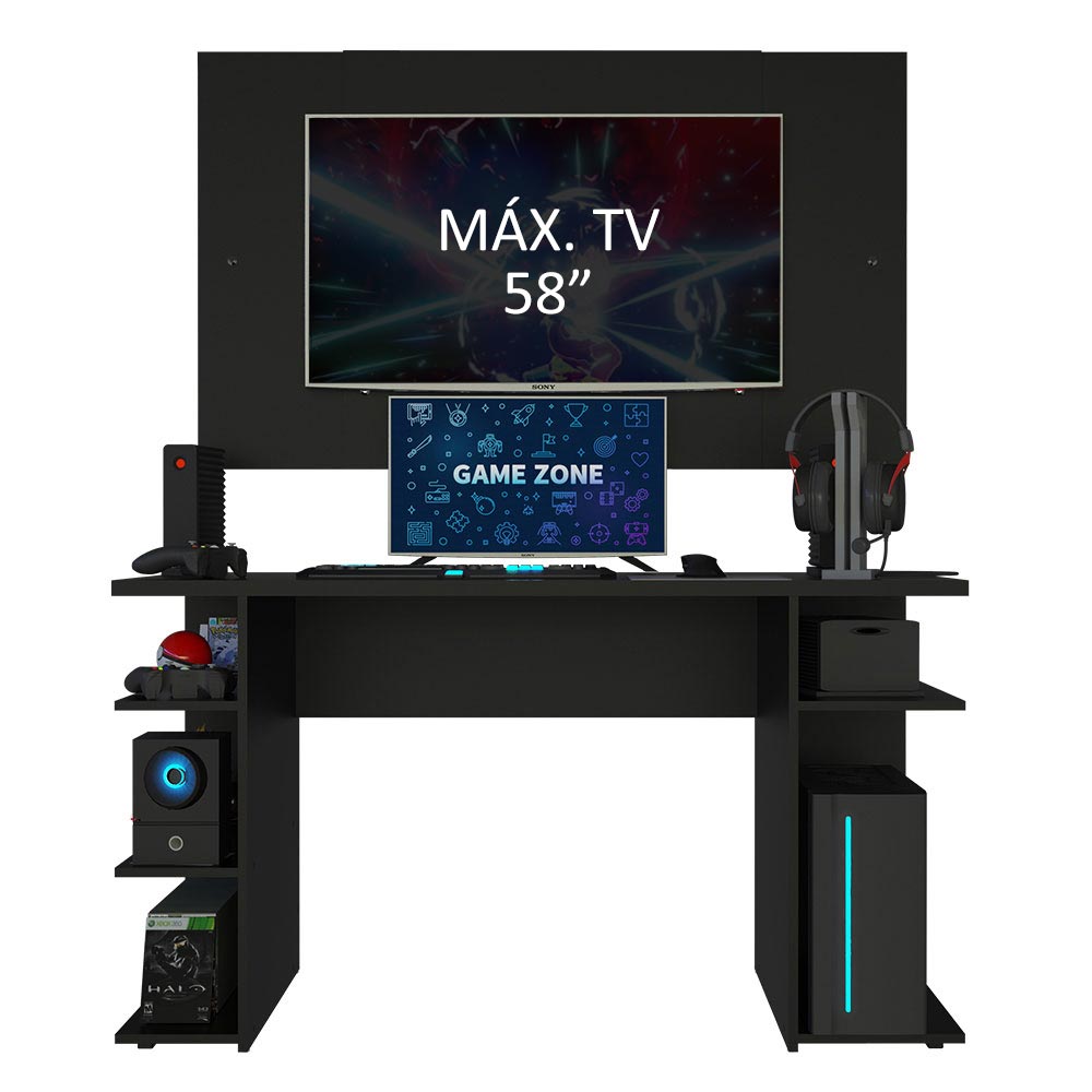 Escritorio Gamer Madesa 9409 con Panel para TV hasta 58 Pulgadas Negro