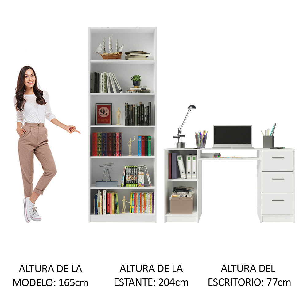 Escritorio Madesa Alaska + Biblioteca 6908 Blanco