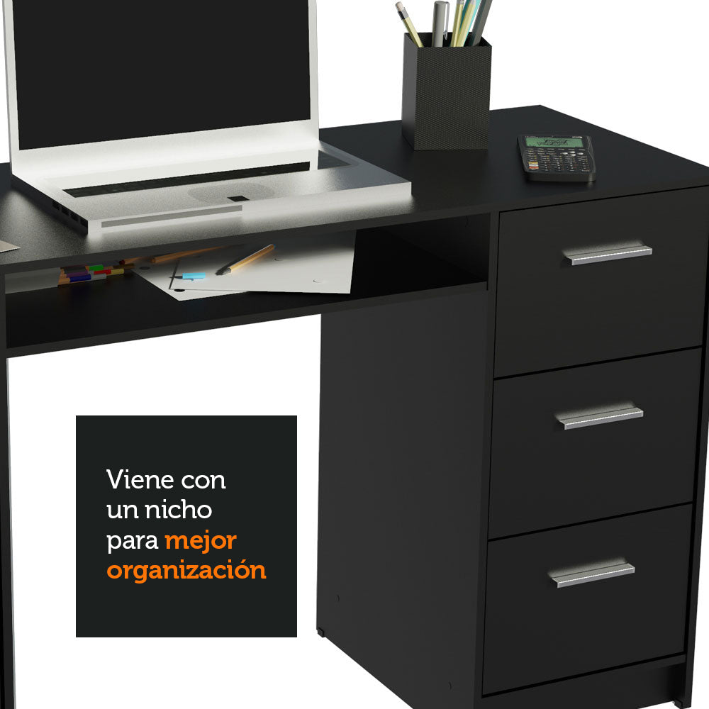 Escritorio Madesa Alaska + Biblioteca 6908 Negro