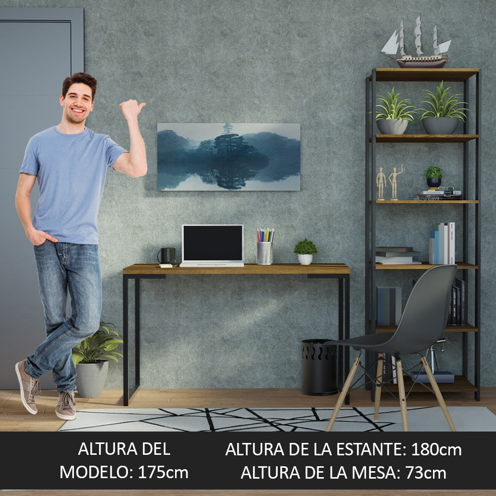 Combo Escritorio/Oficina con Mesa Industrial + Estante Negro/Marrón Madesa