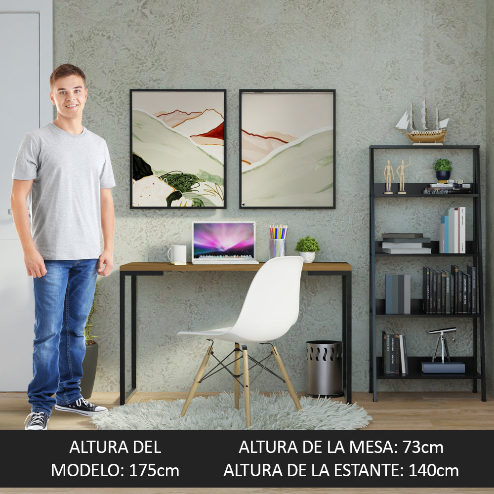 Combo Escritorio/Oficina con Mesa Industrial + Estante Escalera Marrón/Negro Madesa