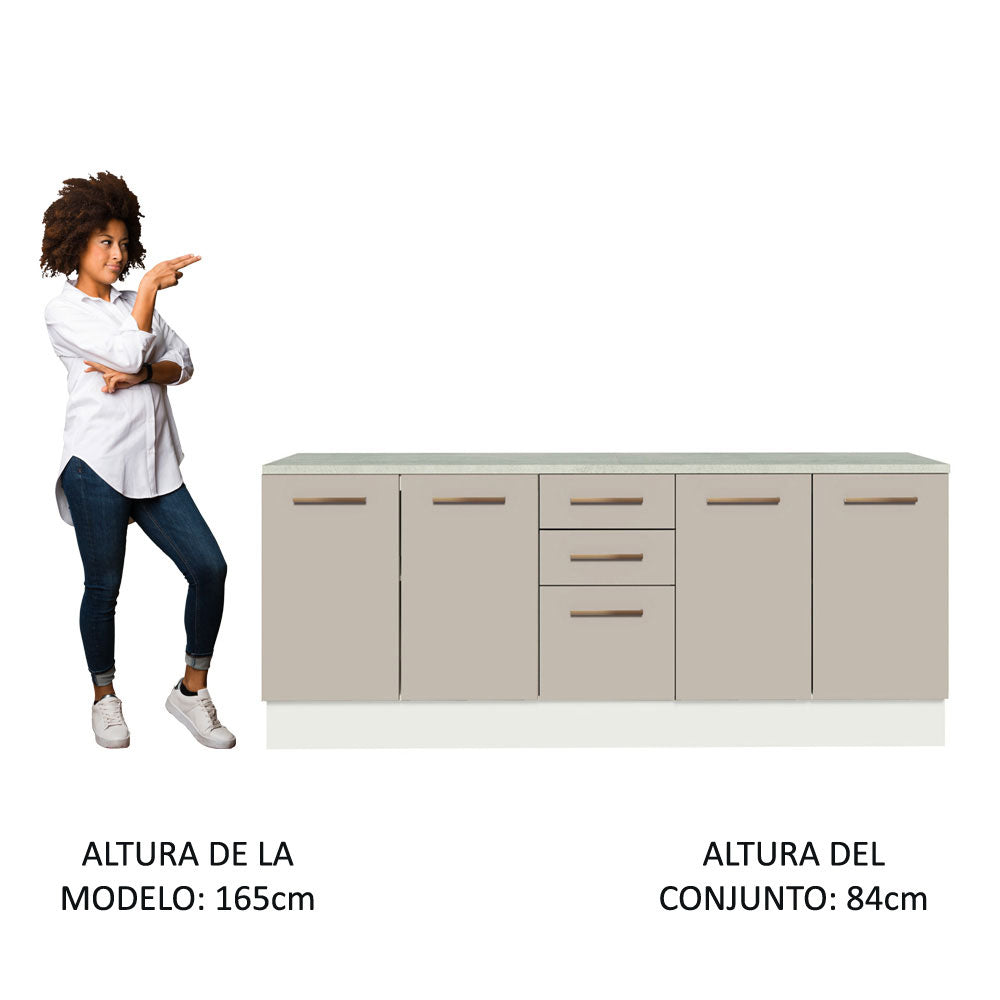 Kit con 2 Gabinetes Bajos 4 Puertas 3 Cajones Blanco/Crema Agata