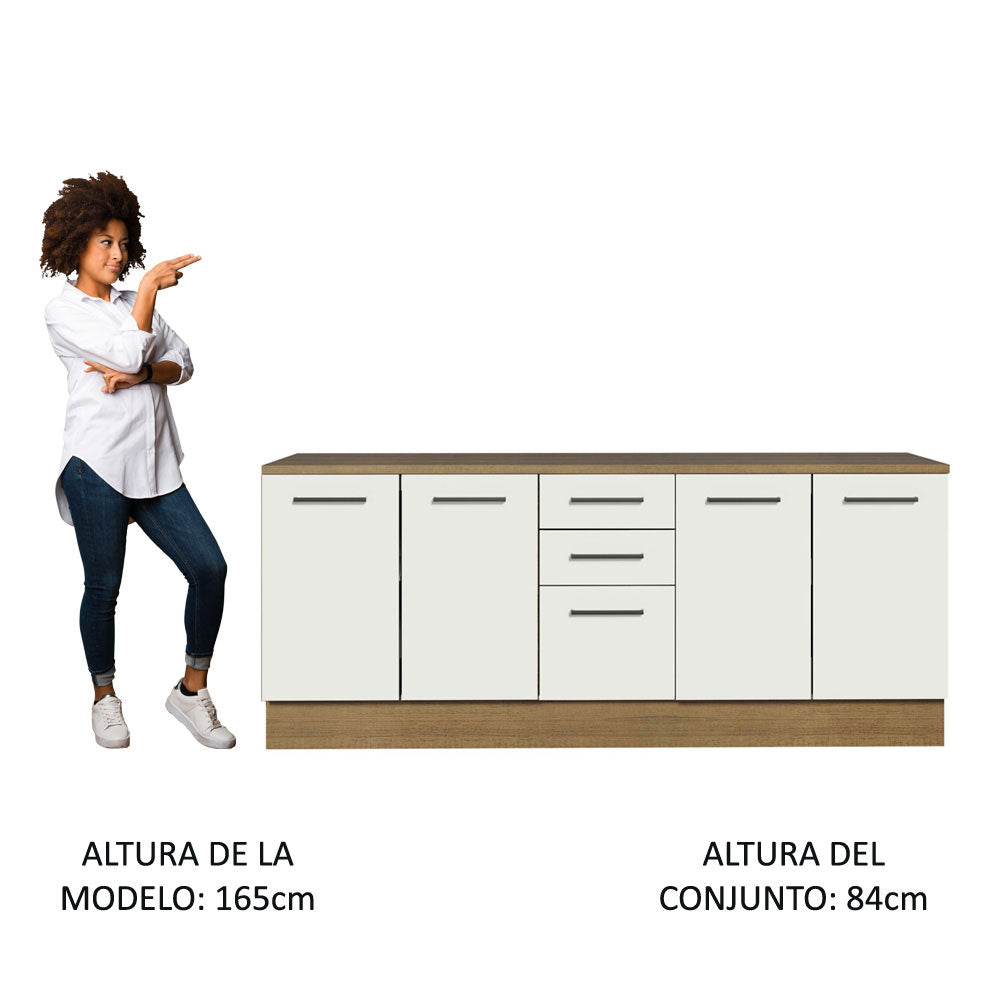 Kit con 2 Gabinetes Bajos 4 Puertas 3 Cajones Marrón/Blanco Agata