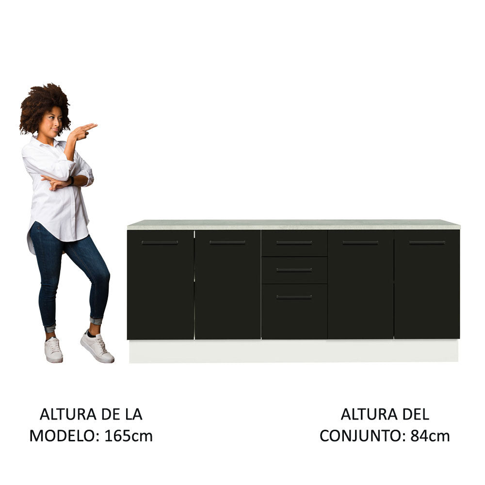 Kit con 2 Bajo mesada Multiuso 4 Puertas 3 Cajones Blanco/Negro Agata Madesa