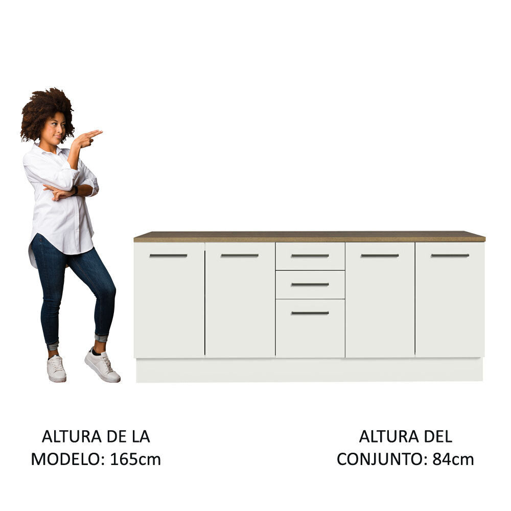 Kit con 2 Gabinetes Bajos 4 Puertas 3 Cajones Blanco/Marrón Agata