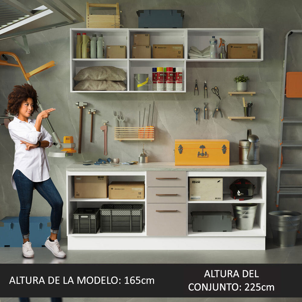 Kit con 2 Gabinetes Bajos y 2 Gabinetes superiores 200cm Blanco/Crema Agata