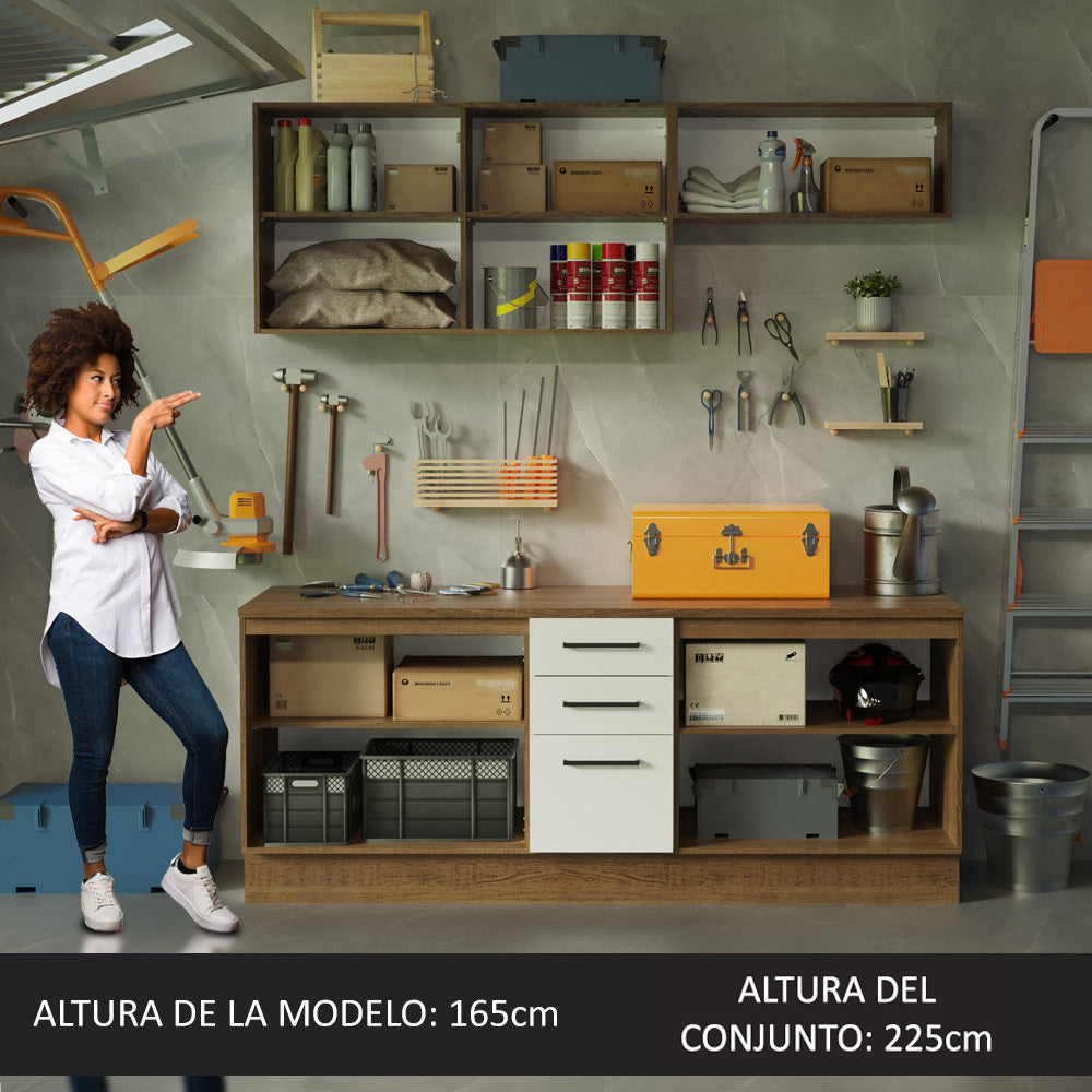 Kit con 2 Gabinetes Bajos y 2 Gabinetes superiores 200cm Marrón/Blanco Agata
