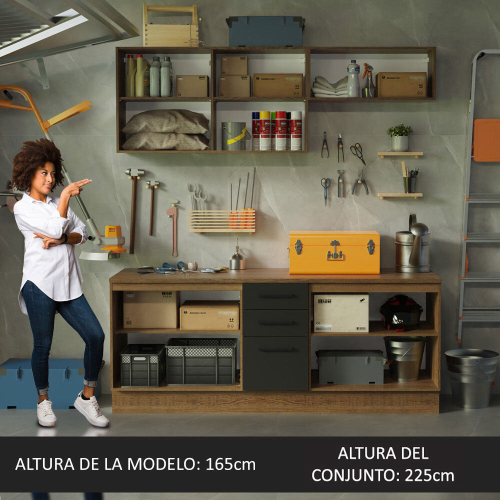 Kit con 2 Bajo mesada e 2 Alacena Multiuso 200cm Marrón/Negro Agata Madesa