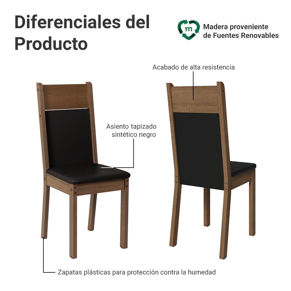 Juego de Comedor Madesa Moni Mesa Tapa de Vidrio con 2 Sillas Marrón/Negro/Sintético Negro